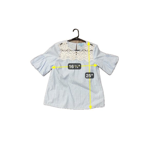 CeCe Blue Swiss Dot Blouse Lace Yoke Puff Sleeves Sz S Coastal Cowgirl Feminine - Picture 8 of 11